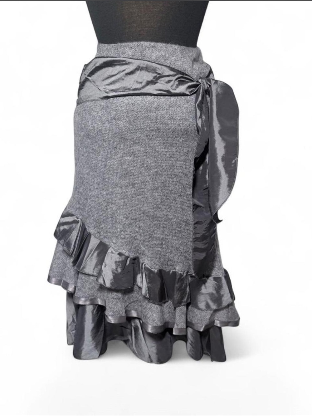 Italian Mohair Ruffle Asymmetrical Wrap Skirt Gray Size 6
